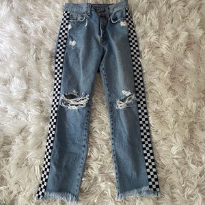 CARMAR DENIM CHECKERED STRAIGHT LEG JEANS